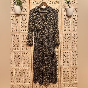 All Saints Black and Yellow Long Sleeve Dress